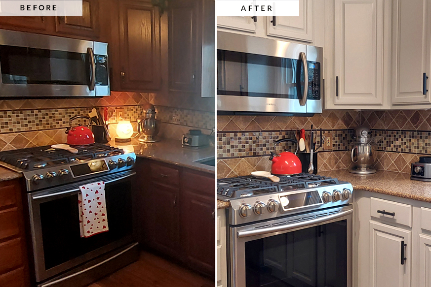 Before and after of cabinet refinishing